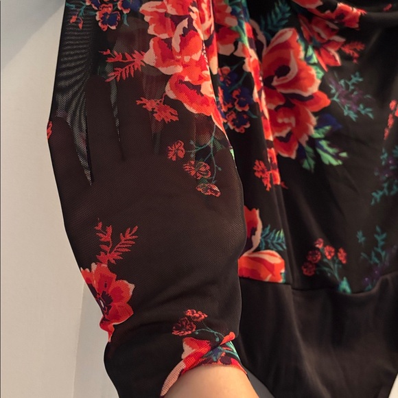 AFRM Maxine Off-Shoulder Bodysuit in Black and Red Floral - Picture 5 of 9